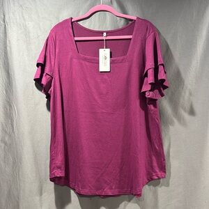 NWT Rosriss Berry Top 2XL Flutter Sleeve Square Neck